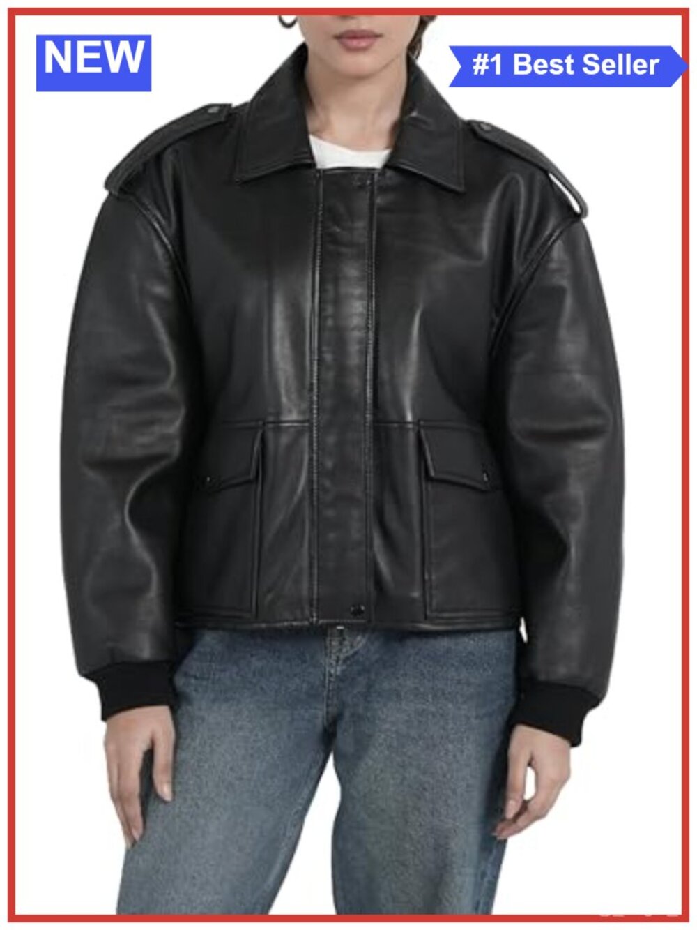 Oversized Cropped Genuine Leather Bomber Jacket Women Lambskin